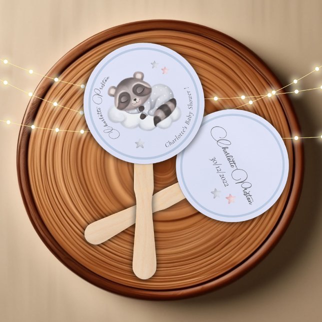 Gentle Racoon Animal Gender Neutral Baby Shower  Hand Fan (Gentle Boy Raccoon Blue Baby Shower Hand Fan)