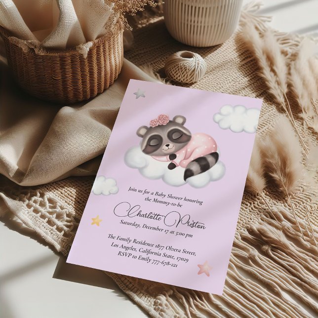 Gentle Racoon Animal Girl Baby Shower Invitation (Gentle Raccoon Animal Girl Baby Shower Invitation)