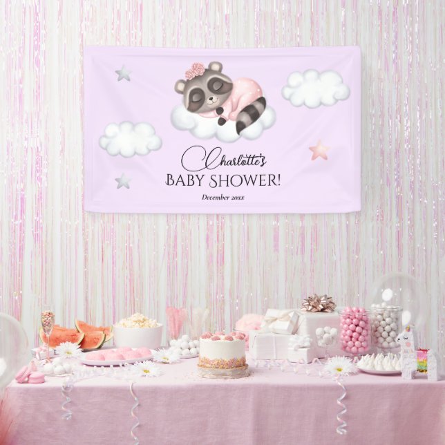 Gentle Racoon Animal Girl Baby Shower Welcome  Banner (Party)