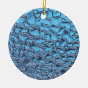 Gentle raindrops on blue glass   ceramic ornament