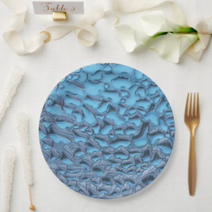 Gentle raindrops on blue glass paper plate