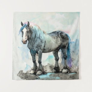 Gentle Shire Horse Watercolour Blue Tapestry