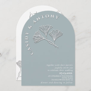 Gentle simple embossed ginko all in one in invitation