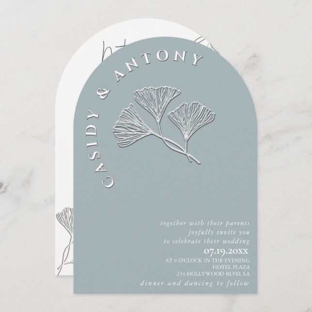 Gentle simple embossed ginko all in one in invitation (Front/Back)