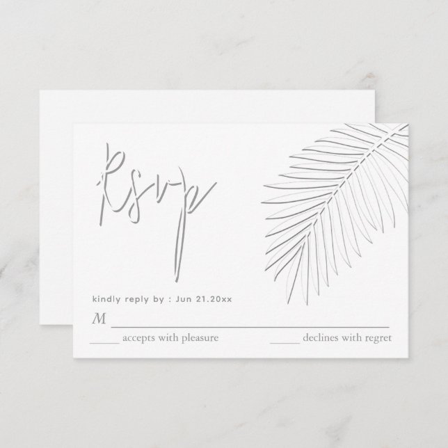 Gentle simple embossed palm leaf RSVP (Front/Back)