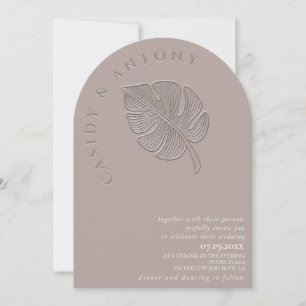 Gentle simple embossed tropical leaf all in one invitation