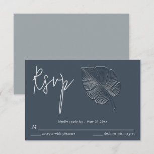 Gentle simple embossed tropical leaf RSVP Card