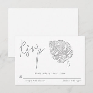 Gentle simple embossed tropical leaf RSVP Card