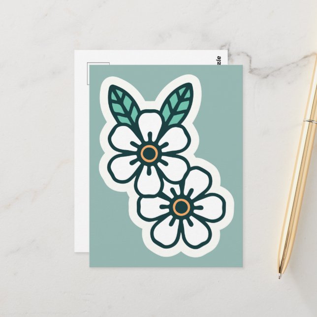 Gentle Simple Fun Rustic Floral Postcard (Front/Back In Situ)