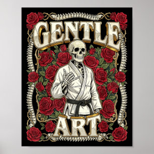 Gentle Skeleton in Gi with Red Roses BJJ Martial Poster