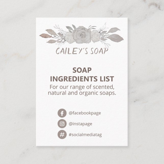 Gentle Soap Fragrance Logo Ingredients Business Card (Front)