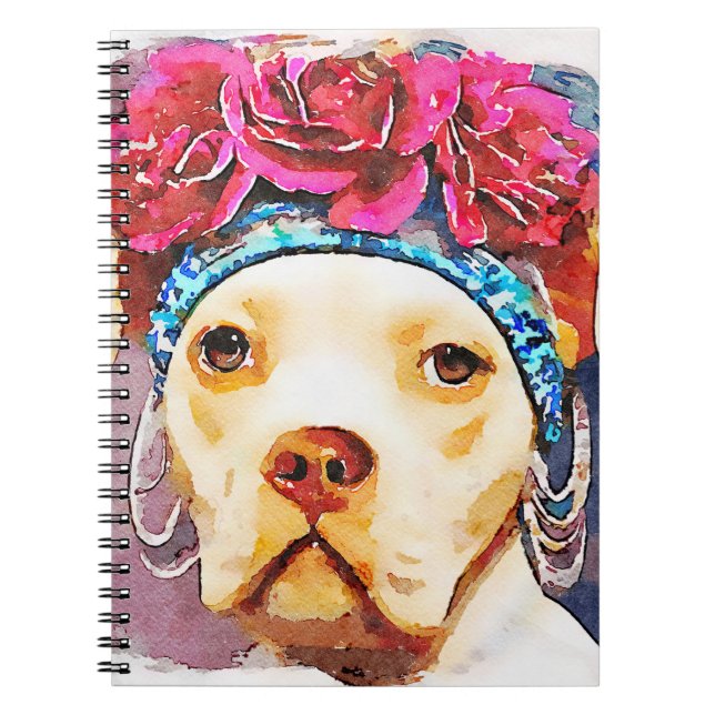 Gentle Soul Pitbull Pet Portrait Watercolor Art Notebook (Front)