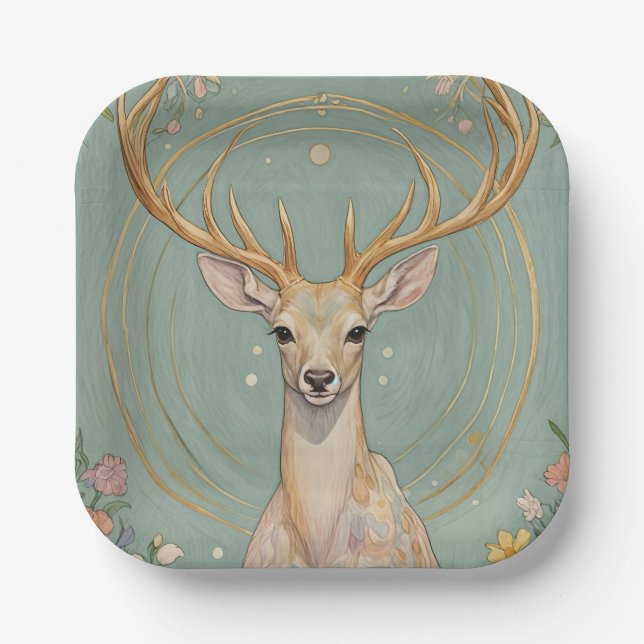 Gentle Spirit: A Pastel Deer Paper Plate (Front)