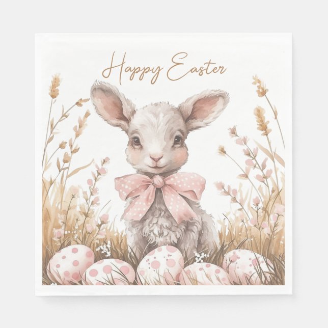 Gentle Spring Lamb & Pastel Easter Egg Hunt Napkin (Front)