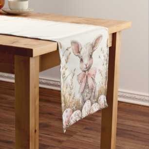 Gentle Spring Lamb & Pastel Easter Egg Hunt Short Table Runner