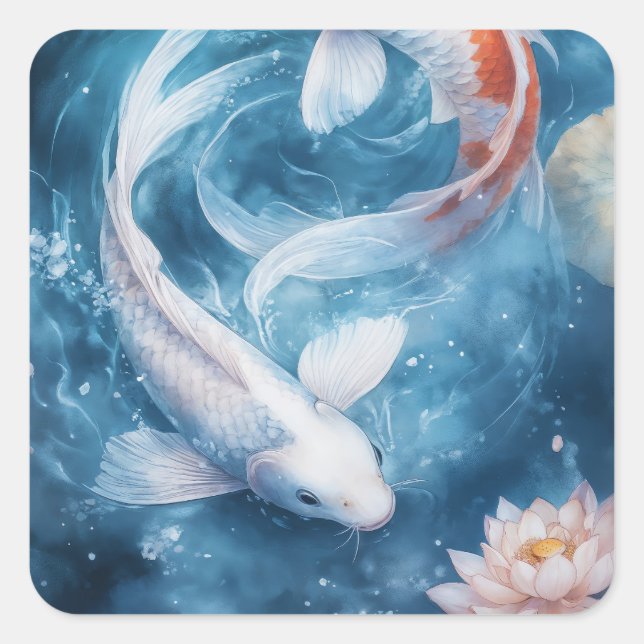 Gentle Swirls of Koi in Tranquil Waters Square Sticker (Front)