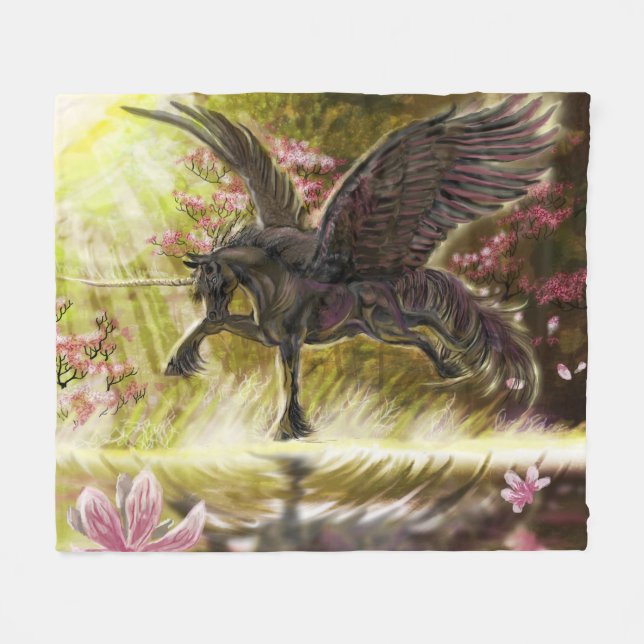 Gentle Touch~winged unicorn Fleece Blanket (Front (Horizontal))