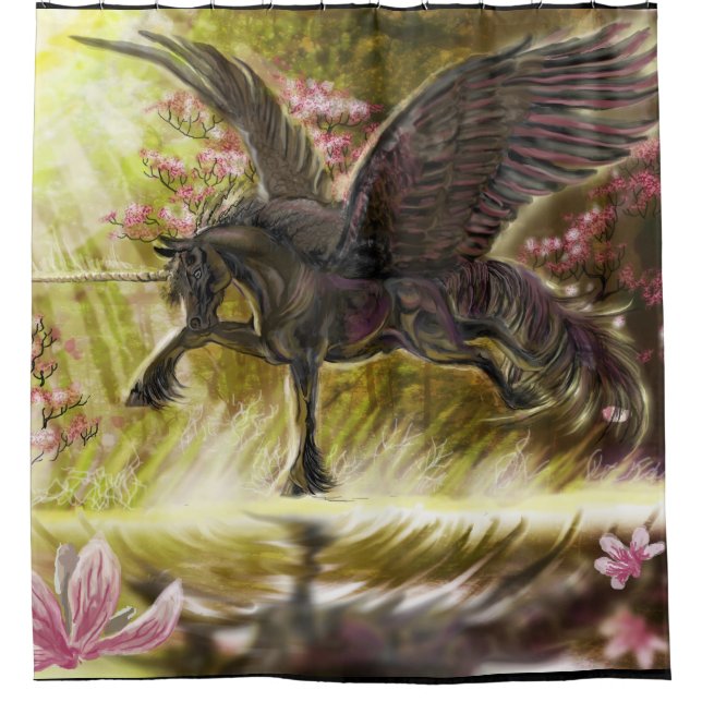 Gentle Touch~winged unicorn Shower Curtain (Front)