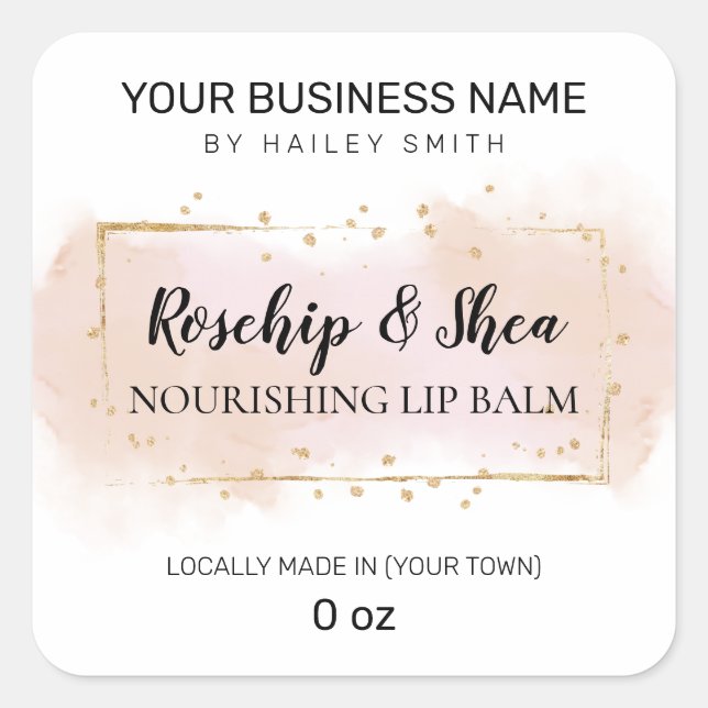 Gentle Watercolor Pink Rosehip Lip Balm Square Sticker (Front)