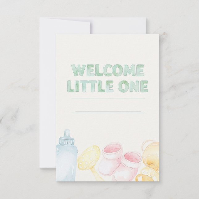 Gentle Watercolor Welcome Little One Baby Shower  Card (Front)