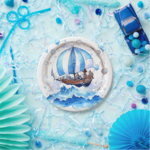 Gentle Waves: Nautical Boy Baby Shower Paper Plate