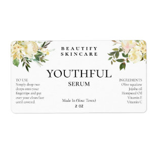 Gentle white floral arrangement Face Serum Labels