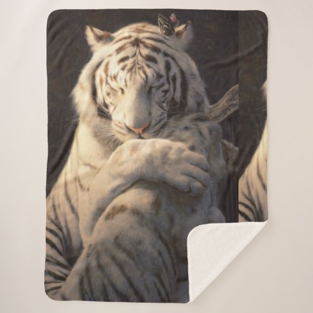 Gentle White Tiger Sherpa Blanket – Comfort & Calm (Front)
