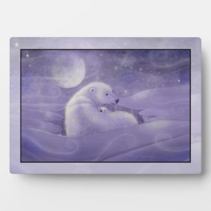 Gentle Winter Polar Bear and Cub Plaque