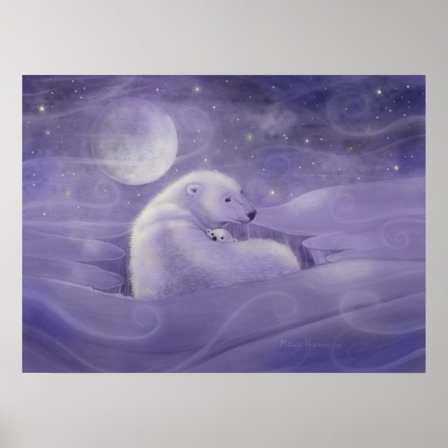 Gentle Winter Polar Bear Art Poster Print (Front)