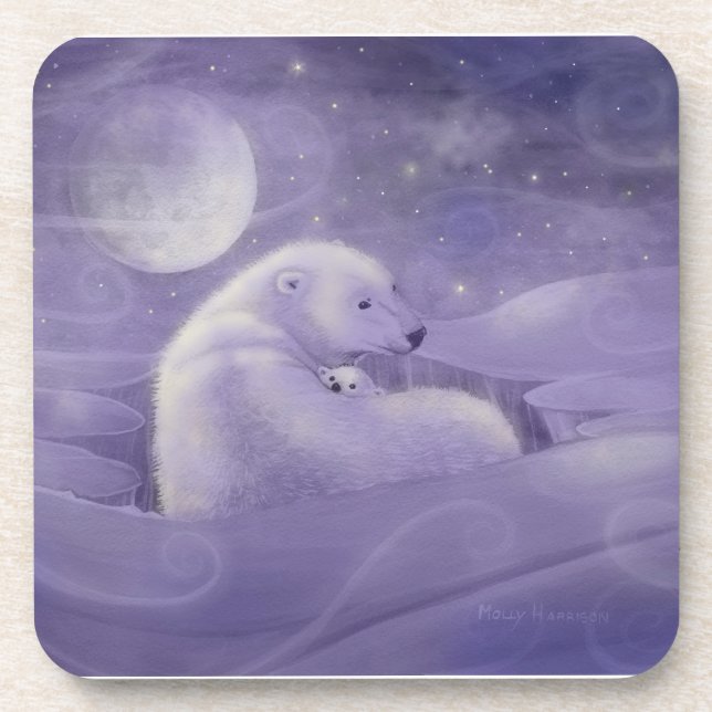Gentle Winter Polar Bear Set of 6 Coasters (Front)