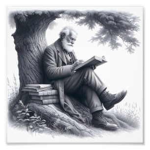 Gentle Wisdom: Elderly Man Reading Under a Tree Photo Print