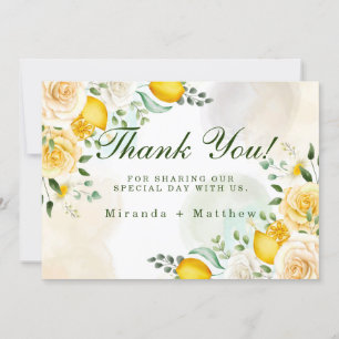 Gentle Yellow Roses Lemons Wedding Thank You Cards