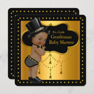 Gentleman Baby Shower Cute Boy Tophat Ethnic Invitation