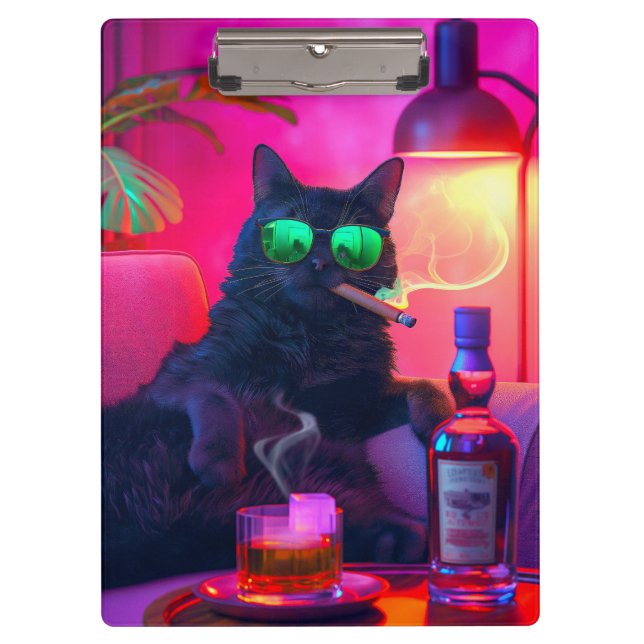 Gentleman Cat Drinking Whiskey | Funny Bar Clipboard (Front)