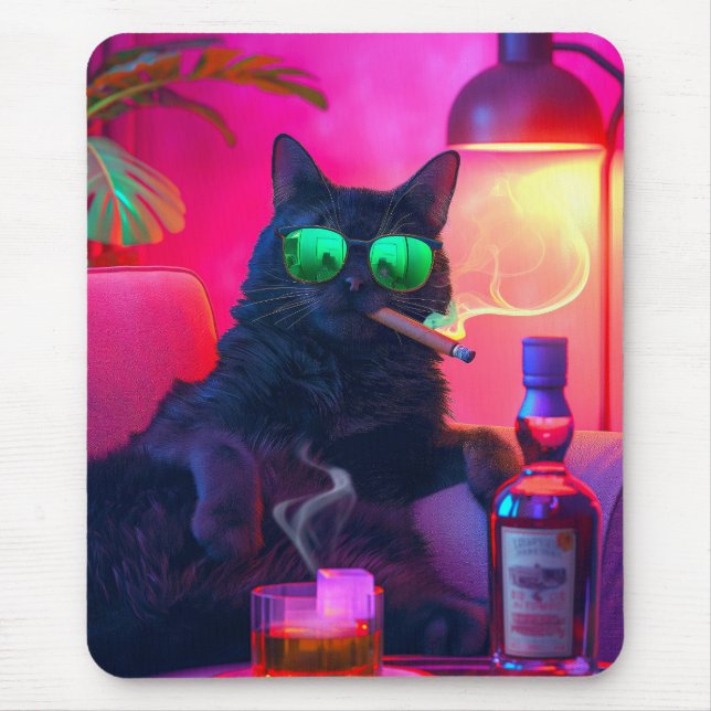 Gentleman Cat Drinking Whiskey | Funny Bar Mouse Pad (Front)