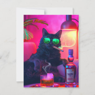 Gentleman Cat Drinking Whiskey   Funny Bar Postcard