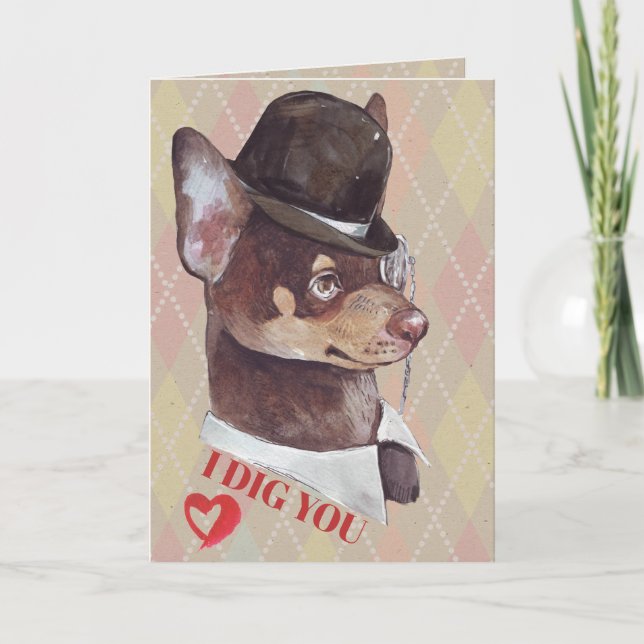 Gentleman Chihuahua Dog I Dig You Holiday Card (Front)