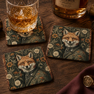 Gentleman Fox in Evening Attire Vintage Woodland Coaster