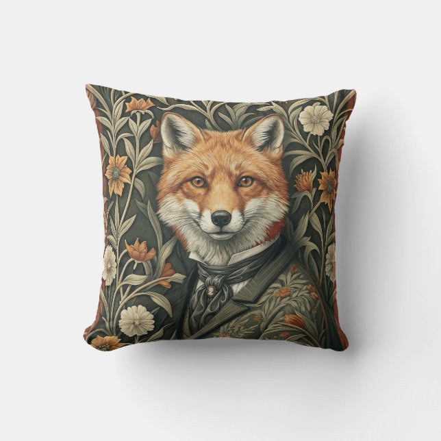 Gentleman Fox in Evening Attire Vintage Woodland Cushion (Front)