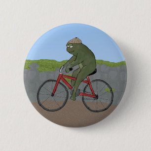 Gentleman Frog on a Bicycle Button
