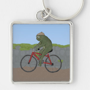 Gentleman Frog on a Bicycle Keychain