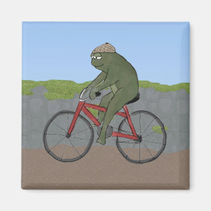 Gentleman Frog on a Bicycle Magnet