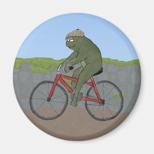 Gentleman Frog on a Bicycle Magnet