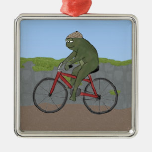 Gentleman Frog on a Bicycle Ornament