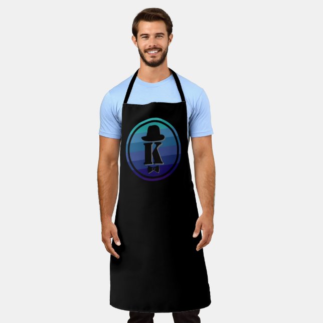 Gentleman hat bow blue ombre name initial monogram apron (Worn)