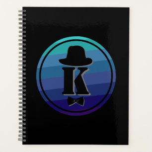 Gentleman hat bow blue ombre name initial monogram planner