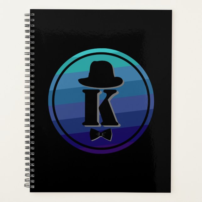 Gentleman hat bow blue ombre name initial monogram planner (Front)