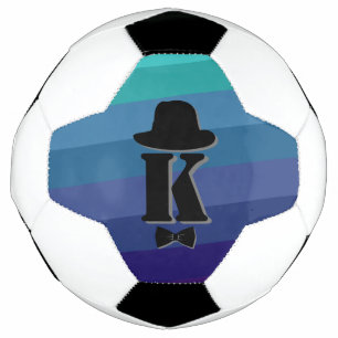 Gentleman hat bow blue ombre name initial monogram soccer ball