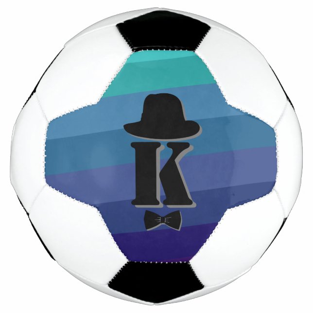 Gentleman hat bow blue ombre name initial monogram soccer ball (Front)