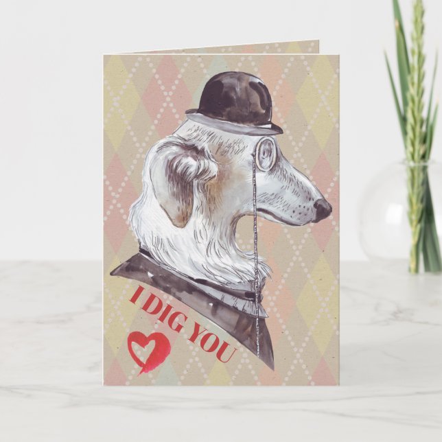 Gentleman Hound Dog I Dig You Holiday Card (Front)